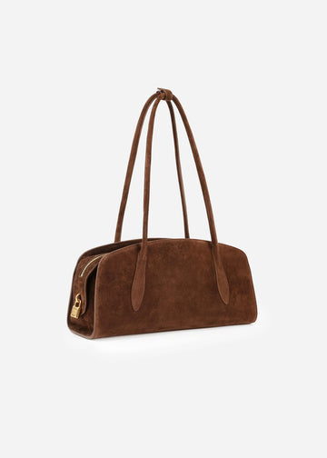 Vintage Brown Suede Curved Baguette Shoulder Bag