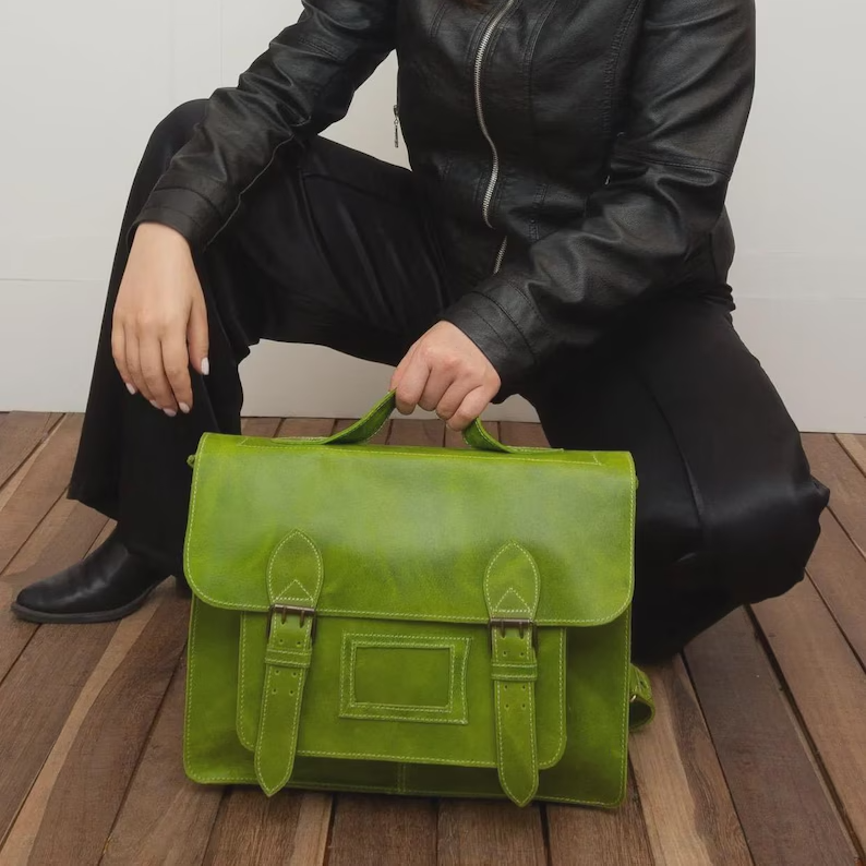 Convertible Full Grain Leather Satchel Backpack Messenger Bag