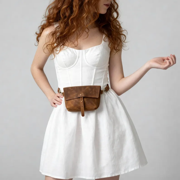 Vintage Distressed Leather Flap Belt Waist Pack