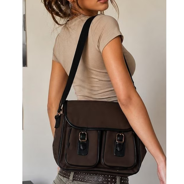 Waterproof Nylon Flap Messenger Crossbody Bag with Dual Front Pockets