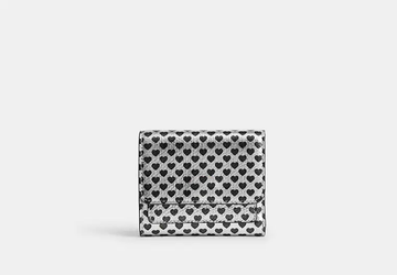 Heart Print Metallic Leather Bi-Fold Compact Wallet