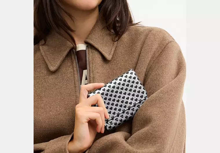 Heart Print Metallic Leather Bi-Fold Compact Wallet