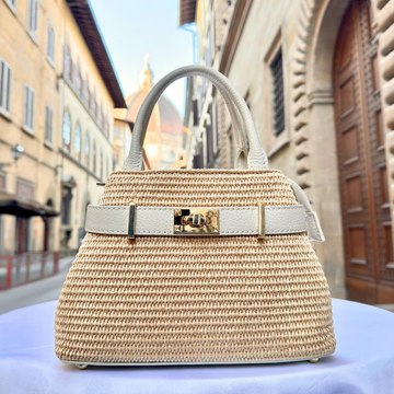 Handmade Woven Straw & Genuine Leather Mini Top Handle Satchel Bag