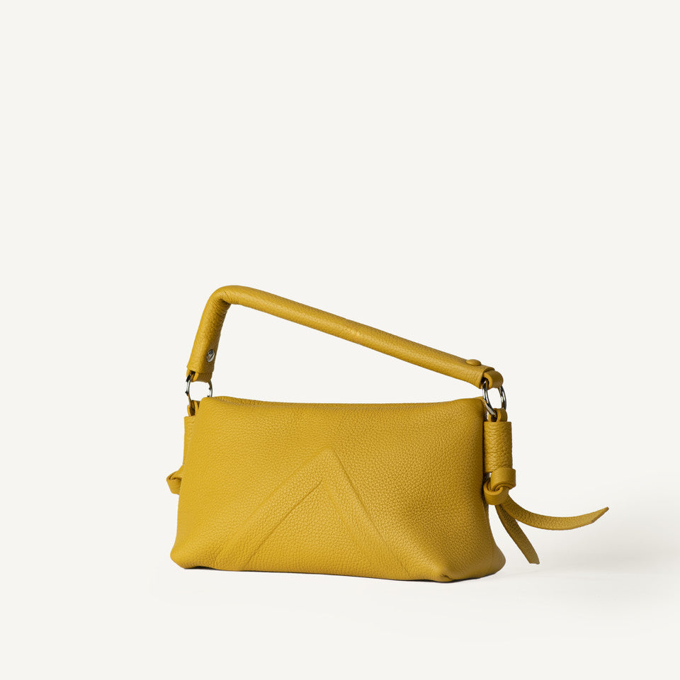 Mustard Yellow Pebbled Leather Geometric Stitch Underarm Shoulder Bag