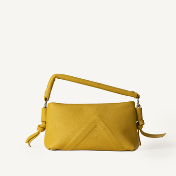 Mustard Yellow Pebbled Leather Geometric Stitch Underarm Shoulder Bag