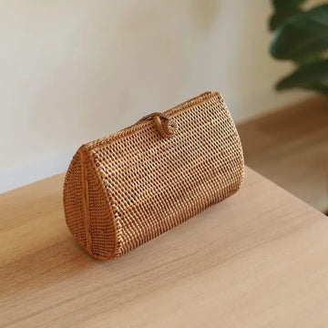 Handwoven Bali Ata Grass Toggle Closure Rattan Clutch