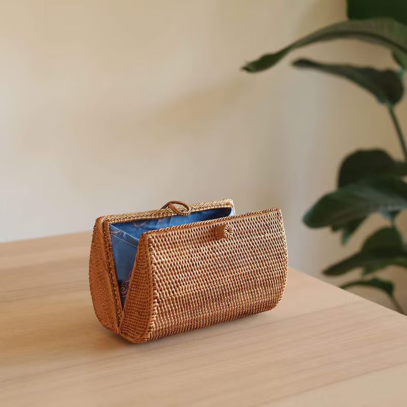 Handwoven Bali Ata Grass Toggle Closure Rattan Clutch