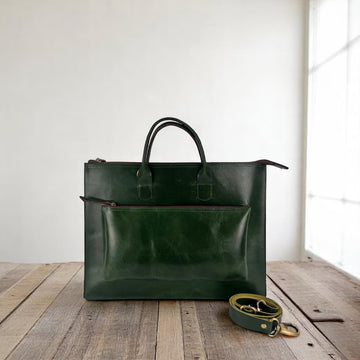 Large Genuine Leather Laptop Tote Bag with Detachable Shoulder Strap