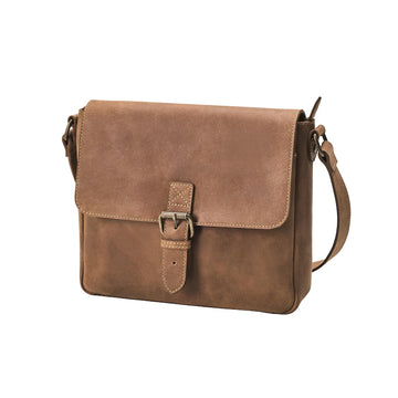 Vegetable Tanned Buffalo Leather Buckle Flap Crossbody Messenger Bag