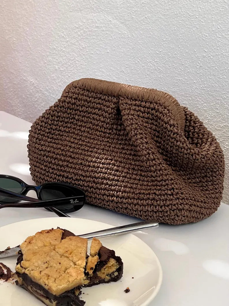 Handwoven Textured Pouch Frame Clutch Bag