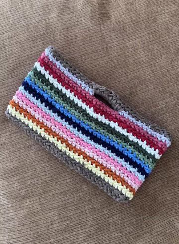 Handmade Multicolor Striped Cotton Crochet Clutch Bag